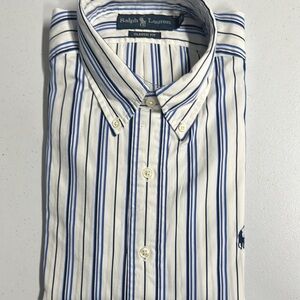 Ralph Lauren Blue and White Casual Button Down Shirt